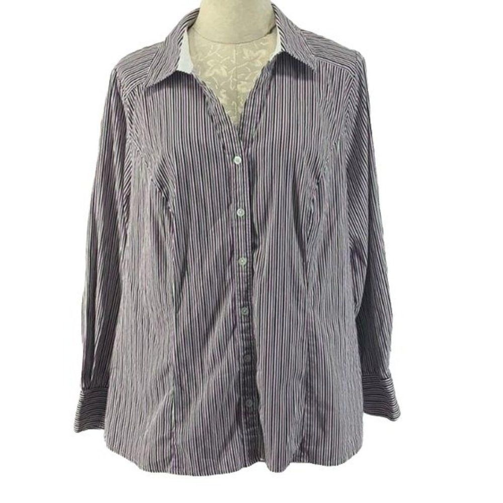 Lane Bryant Woman's Pinstripe Button Down Purple Blouse Size 24